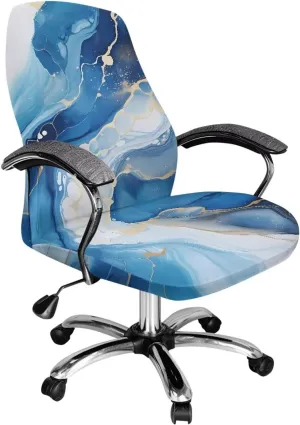 Talayituse Blue Marble Print Office Chair Cover Removable Computer Chair Cover Universal Rotating Desk High Back Seat Protector Breathable Chair Protector Cover, L