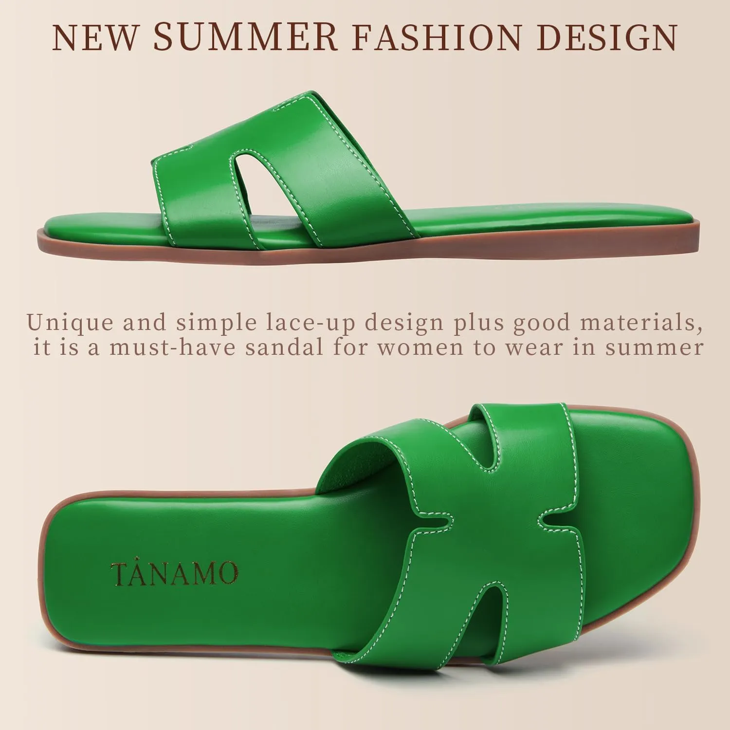 Tanamo Women's Slide Sandals, Comfortable Flats Summer Dressy Casual Beach Open Toe Shoes Slip On Leather Flat Sandals
