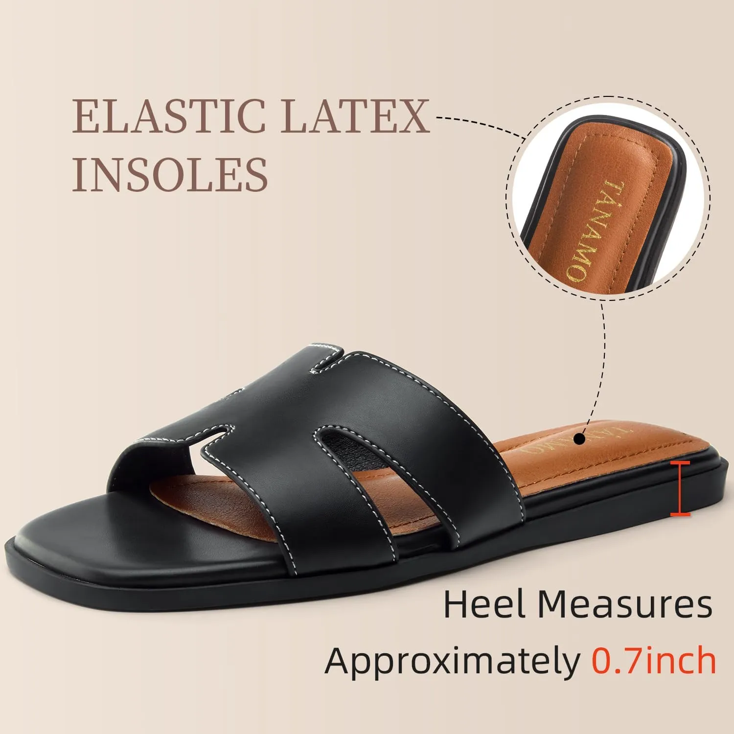Tanamo Women's Slide Sandals, Comfortable Flats Summer Dressy Casual Beach Open Toe Shoes Slip On Leather Flat Sandals