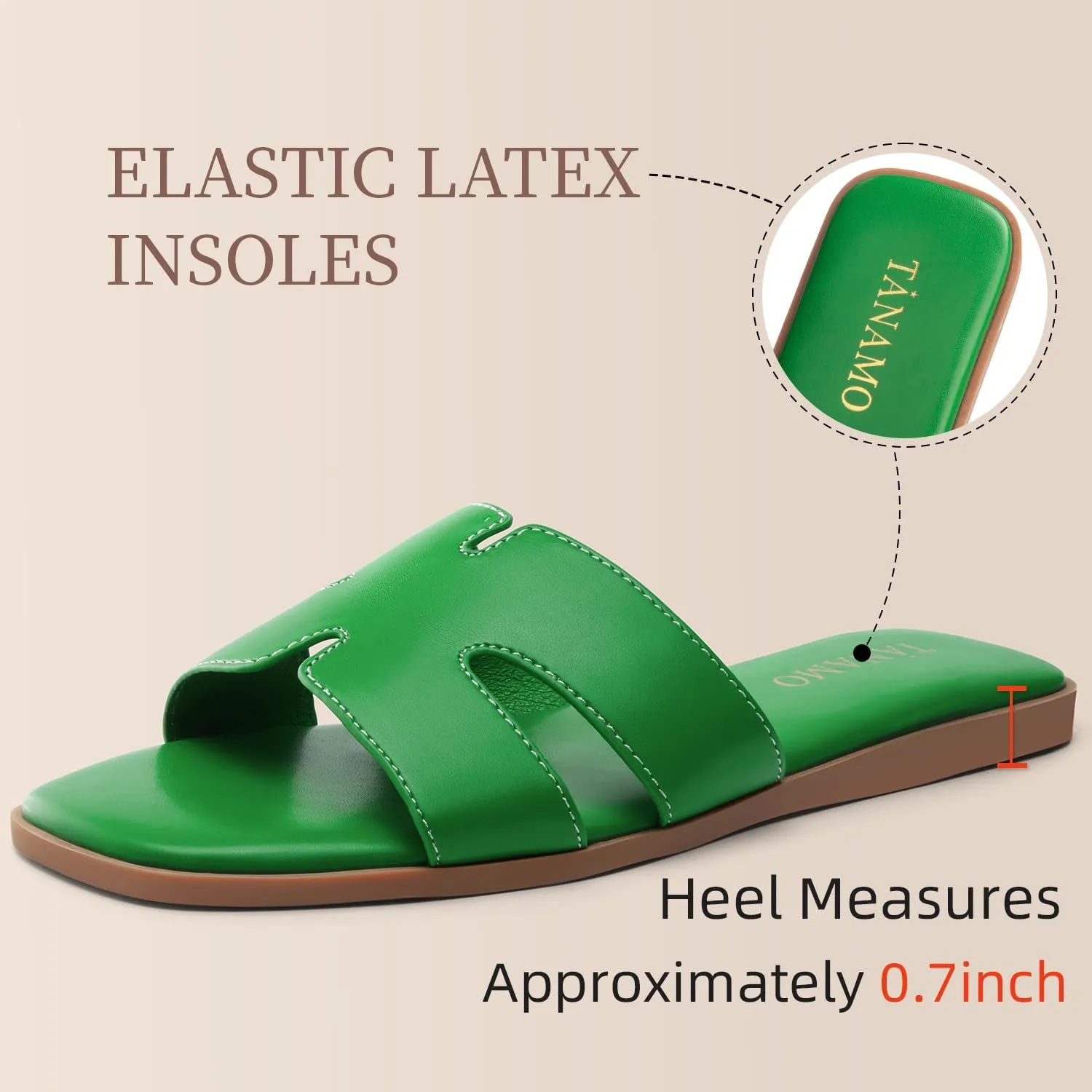 Tanamo Women's Slide Sandals, Comfortable Flats Summer Dressy Casual Beach Open Toe Shoes Slip On Leather Flat Sandals