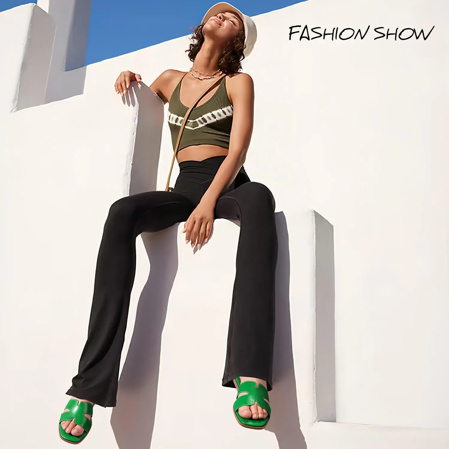 Tanamo Women's Slide Sandals, Comfortable Flats Summer Dressy Casual Beach Open Toe Shoes Slip On Leather Flat Sandals
