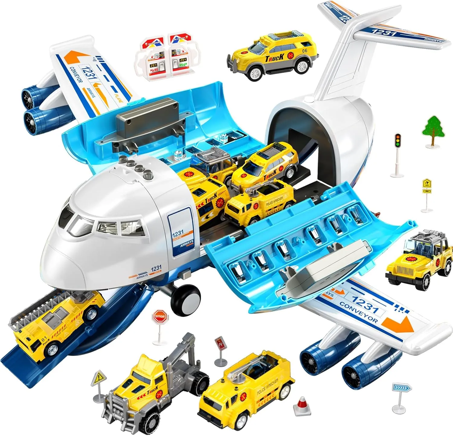 TEMI Kids Airplane Toys for 3 Year Old, Large Spray Transport Airplane Toy with 12 Construction Vehicles and Playmat, Kids Boy Toys Birthday Gifts 3 4 5 6 7 8 Years Old