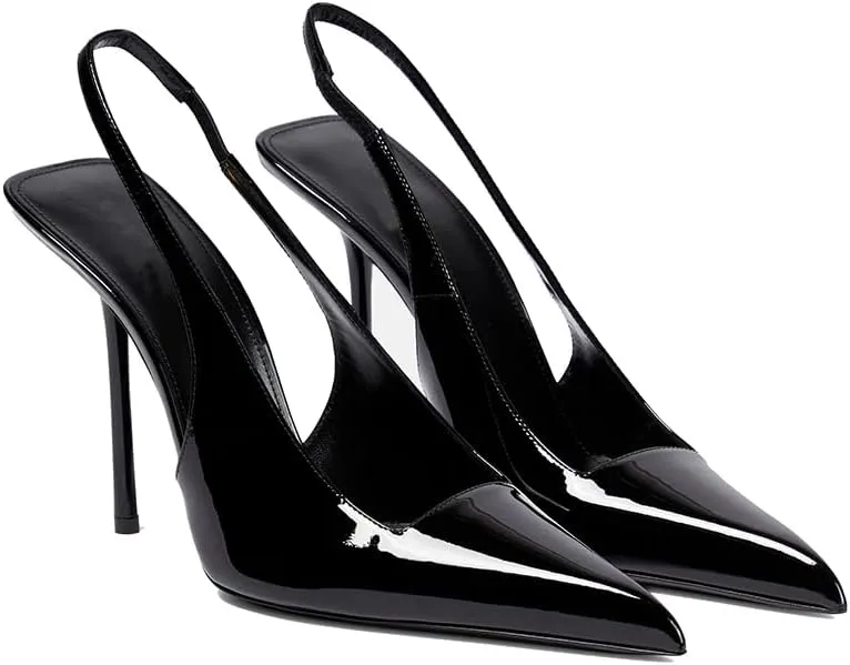 THESHY Women's Pointed Toe High Stiletto Heels Slingback Stretch Slip-on Pumps Backless Patent Leather Fashion Dress Shoes for Women