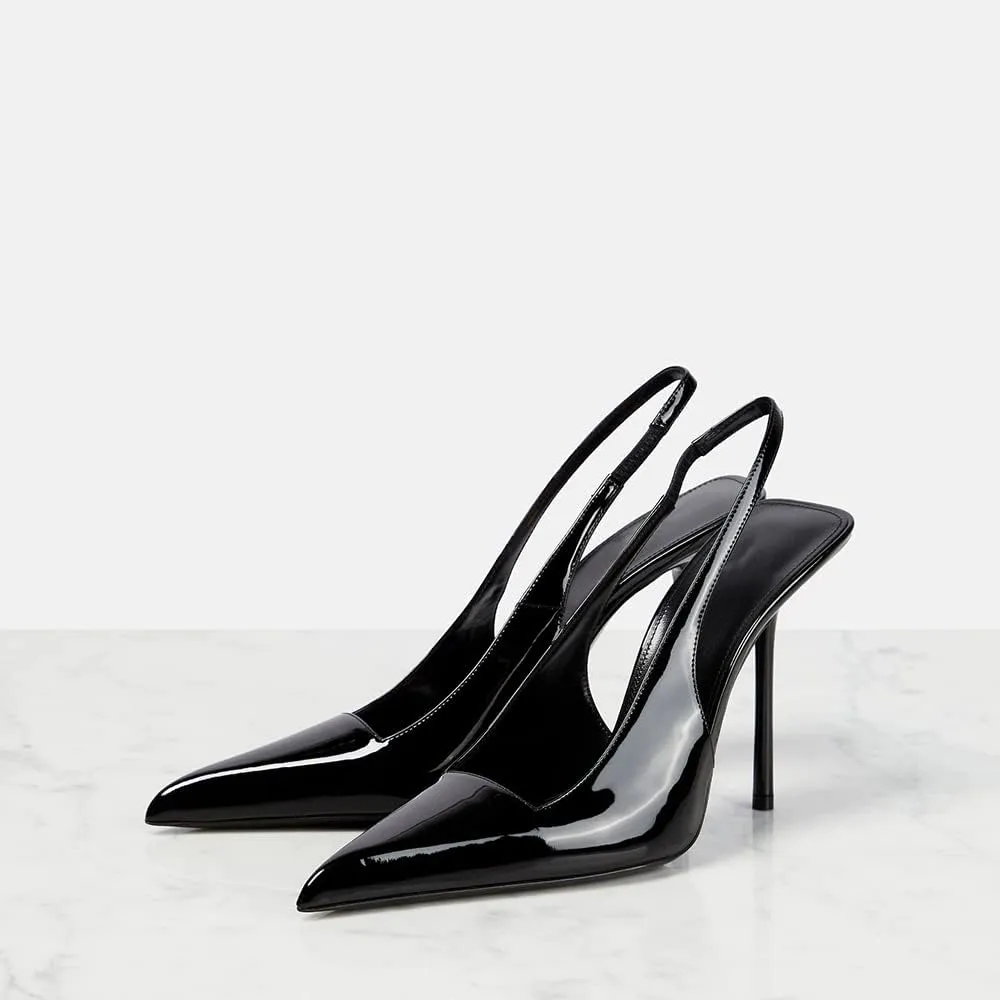 THESHY Women's Pointed Toe High Stiletto Heels Slingback Stretch Slip-on Pumps Backless Patent Leather Fashion Dress Shoes for Women