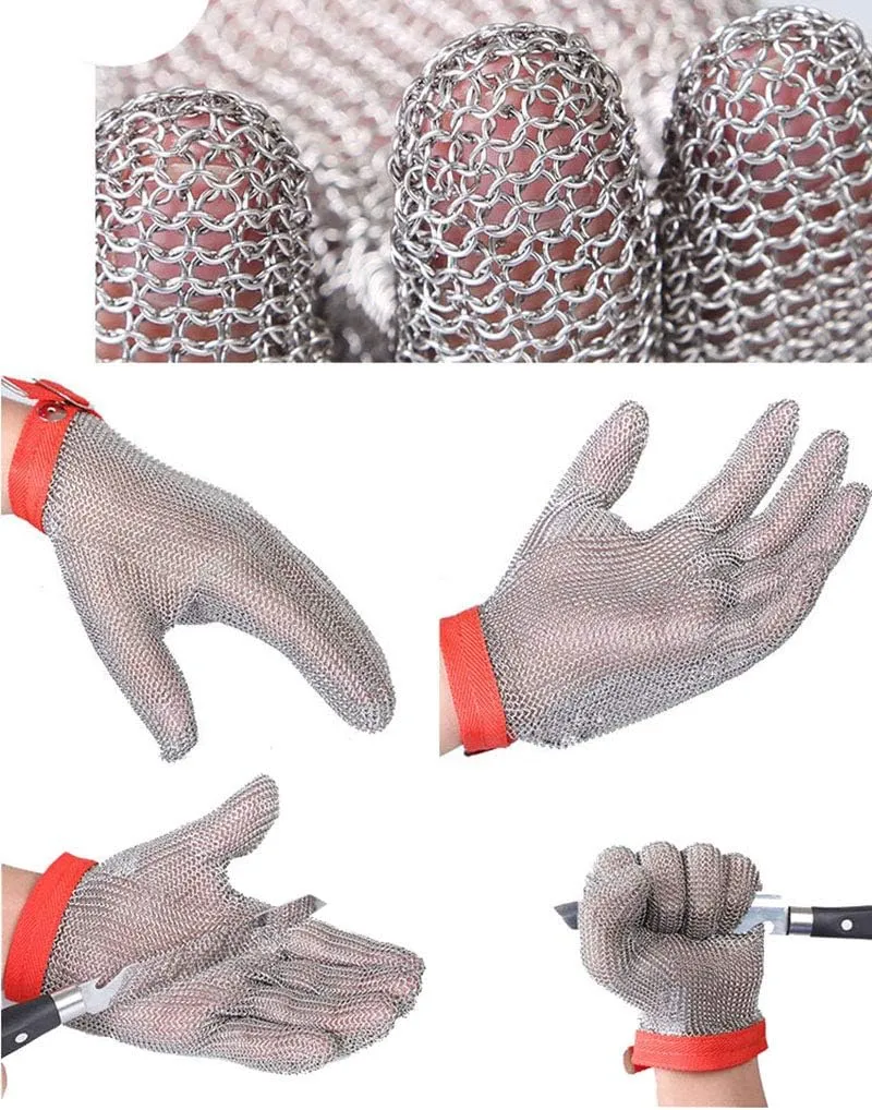 ThreeH Steel Mesh Gloves 304L Safety Cutting Gloves for Kitchen,Oyster Shucking,Meat Cutting and Wood Carving GL08 L(One piece)