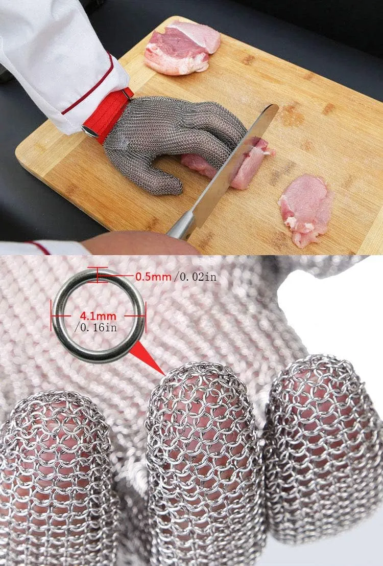 ThreeH Steel Mesh Gloves 304L Safety Cutting Gloves for Kitchen,Oyster Shucking,Meat Cutting and Wood Carving GL08 L(One piece)