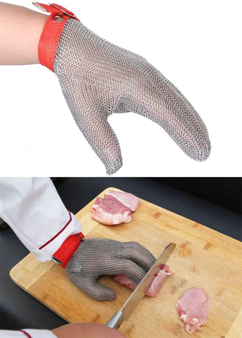 ThreeH Steel Mesh Gloves 304L Safety Cutting Gloves for Kitchen,Oyster Shucking,Meat Cutting and Wood Carving GL08 L(One piece)