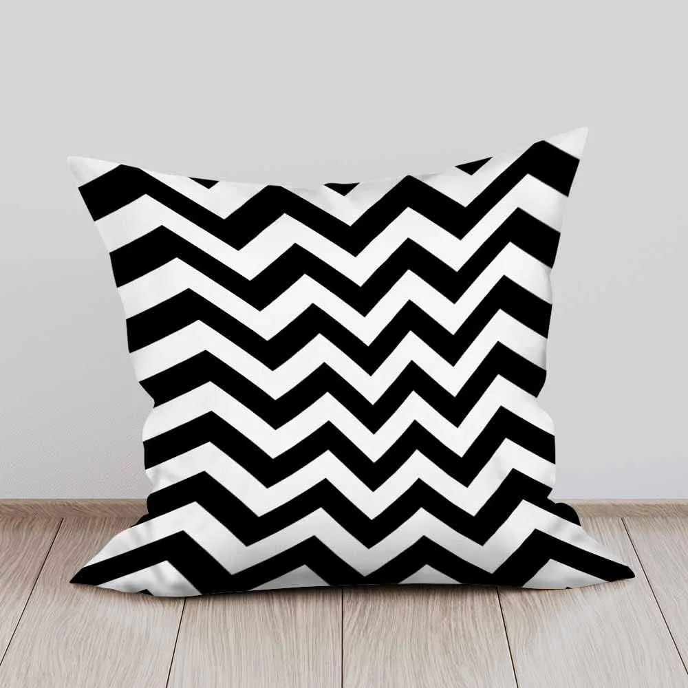 Throw Pillow Covers Black White Chevron Zigzag Wavy Line Seamless Pattern,Set of 2 Square Decorative,Cushion Pillows Cover for Couch and Bed for Men/Women 18X18 Inch