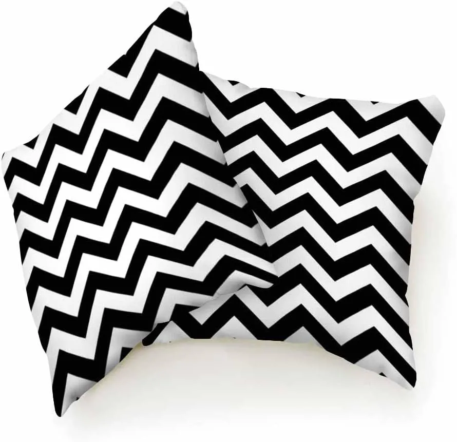 Throw Pillow Covers Black White Chevron Zigzag Wavy Line Seamless Pattern,Set of 2 Square Decorative,Cushion Pillows Cover for Couch and Bed for Men/Women 18X18 Inch