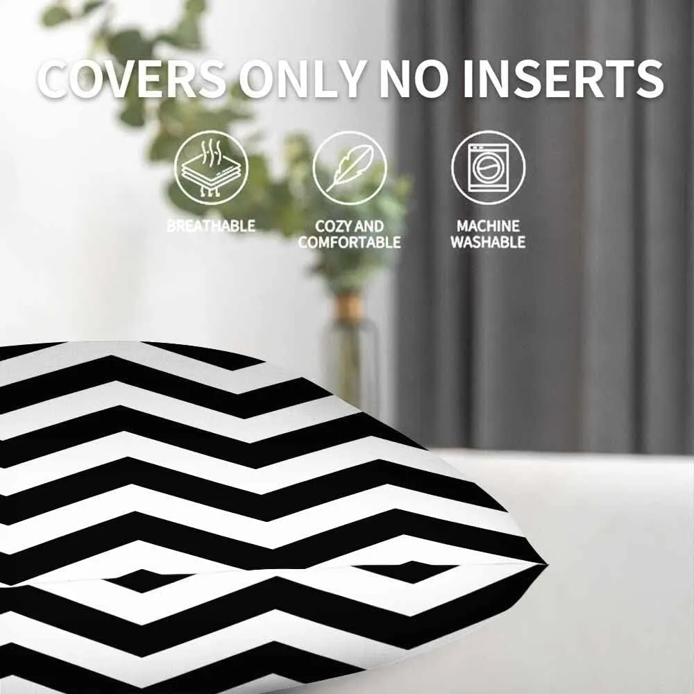 Throw Pillow Covers Black White Chevron Zigzag Wavy Line Seamless Pattern,Set of 2 Square Decorative,Cushion Pillows Cover for Couch and Bed for Men/Women 18X18 Inch