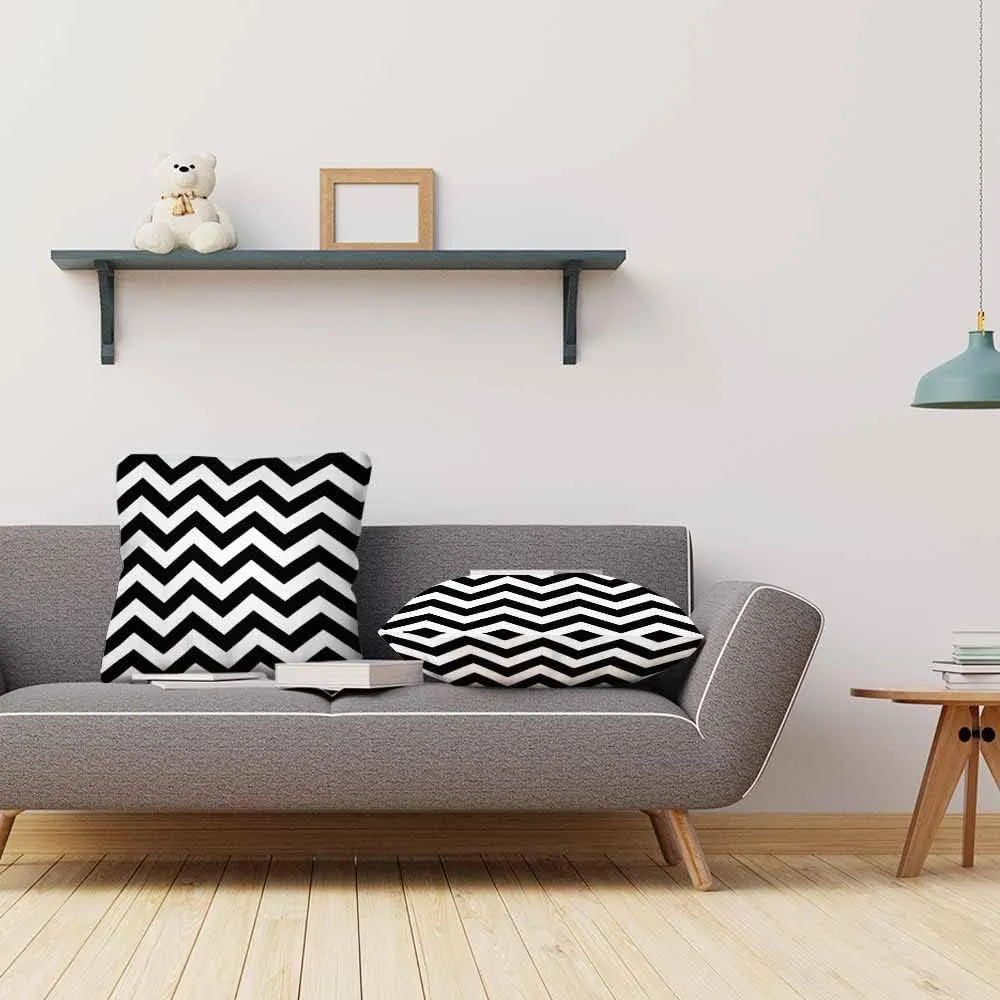 Throw Pillow Covers Black White Chevron Zigzag Wavy Line Seamless Pattern,Set of 2 Square Decorative,Cushion Pillows Cover for Couch and Bed for Men/Women 18X18 Inch