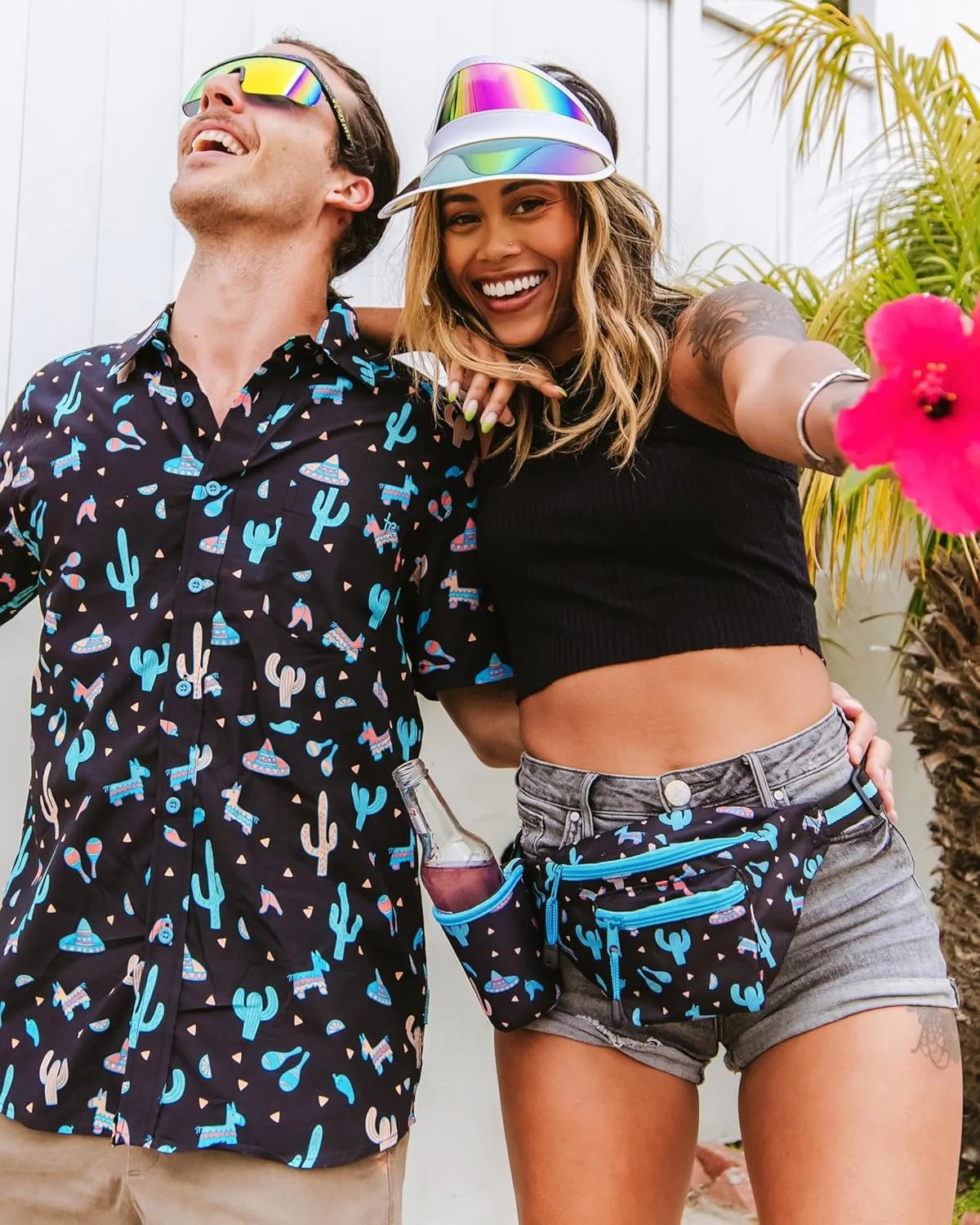 Tipsy Elves Midnight Fiesta Fanny Pack w/Drink Holder - Festive Black Belt Bag - Flexible Secure Attached Beverage Holster