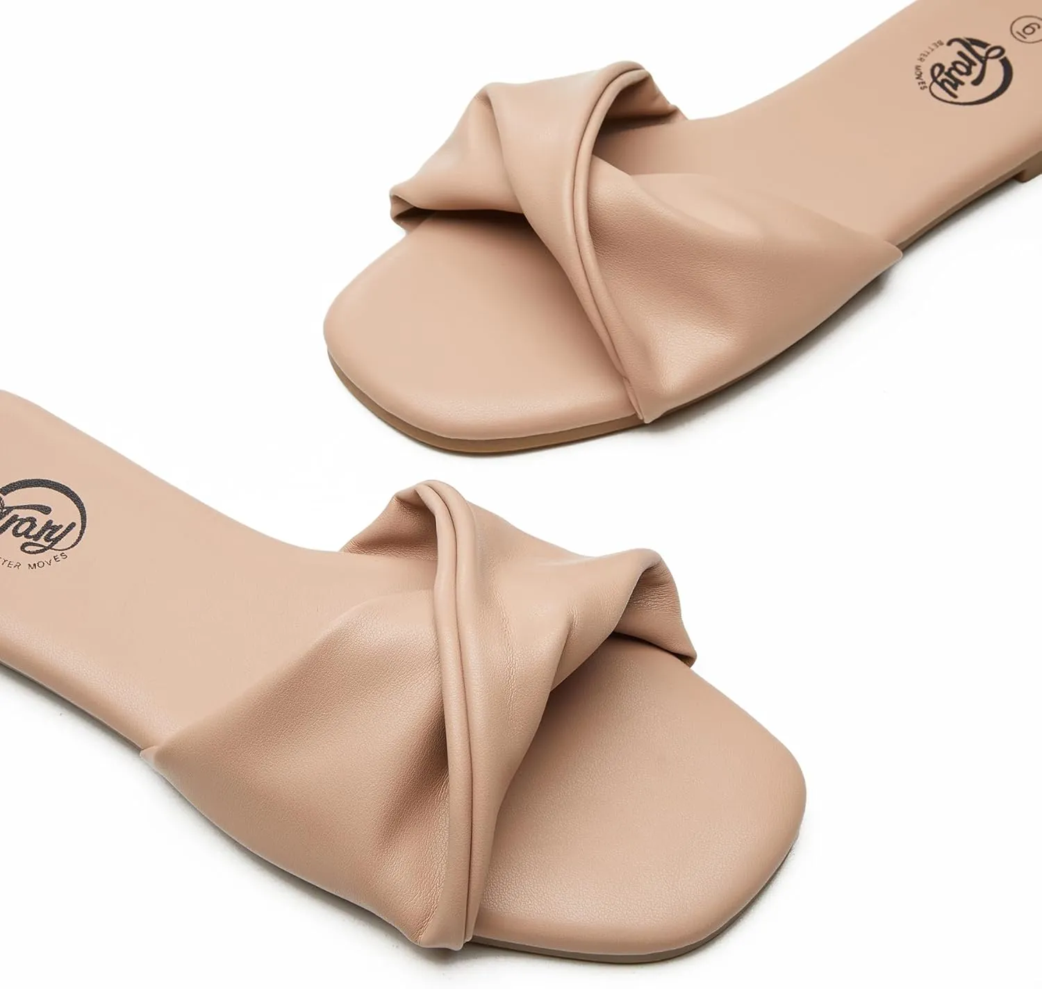 Trary Sandals Women,Leather Slides Women Comfortable Memory Foam Sandals for Women Footwear,Fashion Flat Summer Sandals for Women 2025