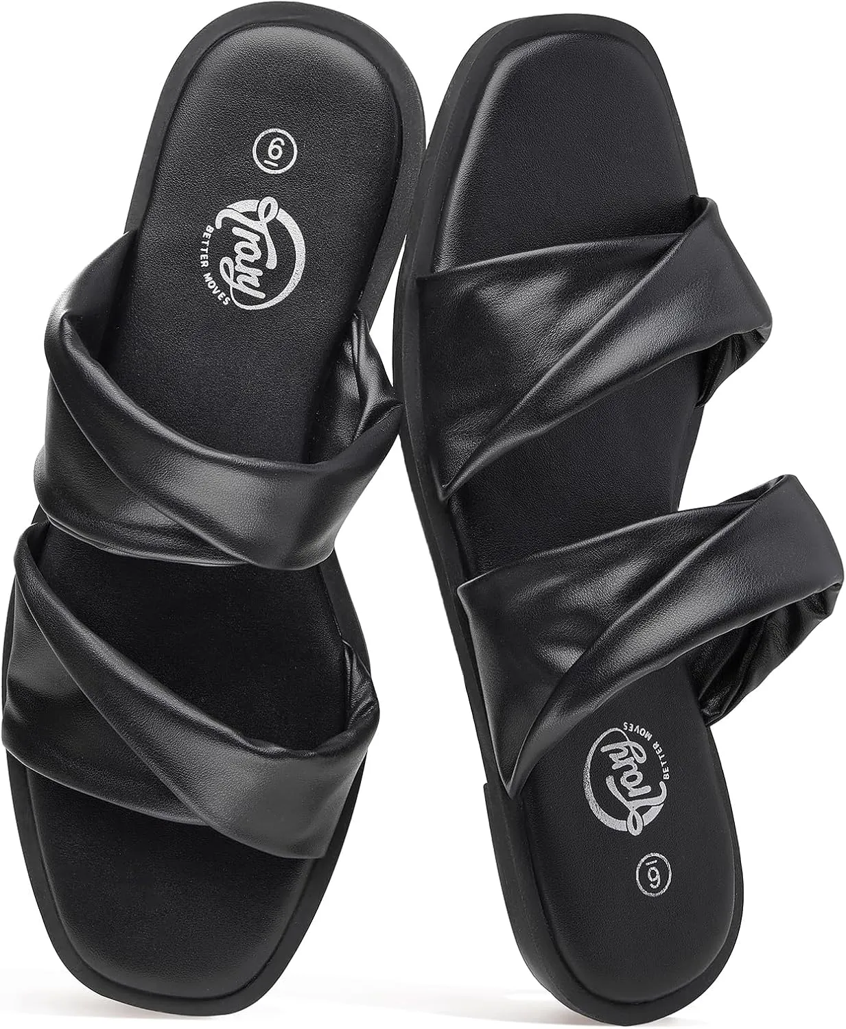 Trary Sandals Women,Leather Slides Women Comfortable Memory Foam Sandals for Women Footwear,Fashion Flat Summer Sandals for Women 2025