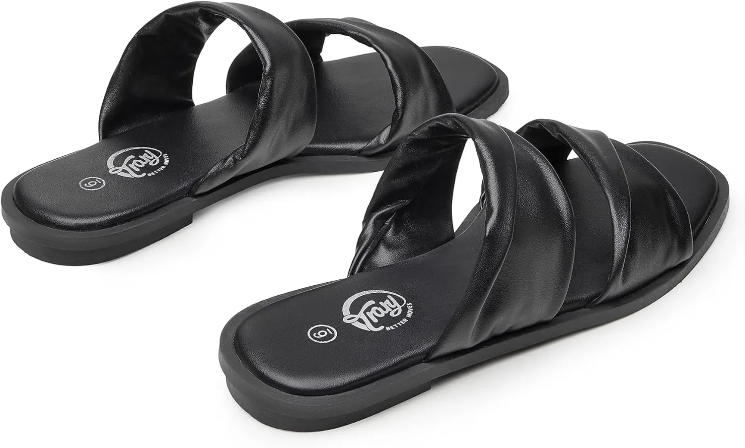 Trary Sandals Women,Leather Slides Women Comfortable Memory Foam Sandals for Women Footwear,Fashion Flat Summer Sandals for Women 2025