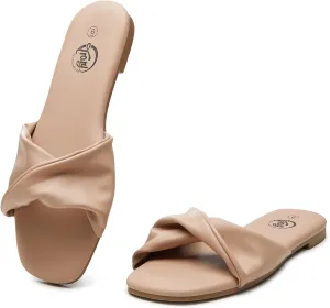 Trary Sandals Women,Leather Slides Women Comfortable Memory Foam Sandals for Women Footwear,Fashion Flat Summer Sandals for Women 2025