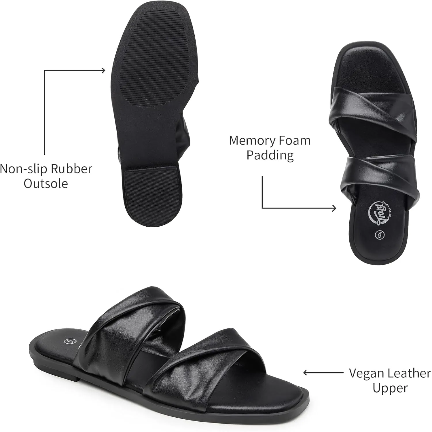 Trary Sandals Women,Leather Slides Women Comfortable Memory Foam Sandals for Women Footwear,Fashion Flat Summer Sandals for Women 2025