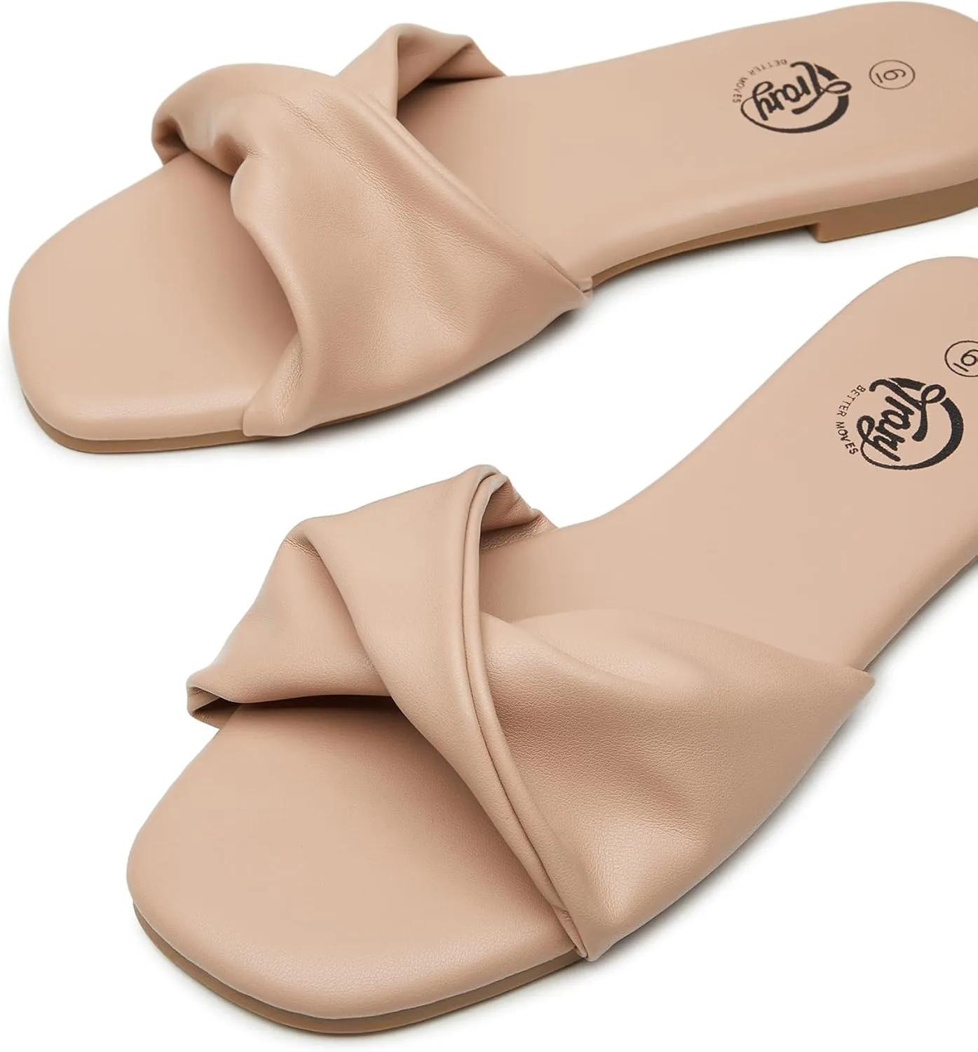 Trary Sandals Women,Leather Slides Women Comfortable Memory Foam Sandals for Women Footwear,Fashion Flat Summer Sandals for Women 2025