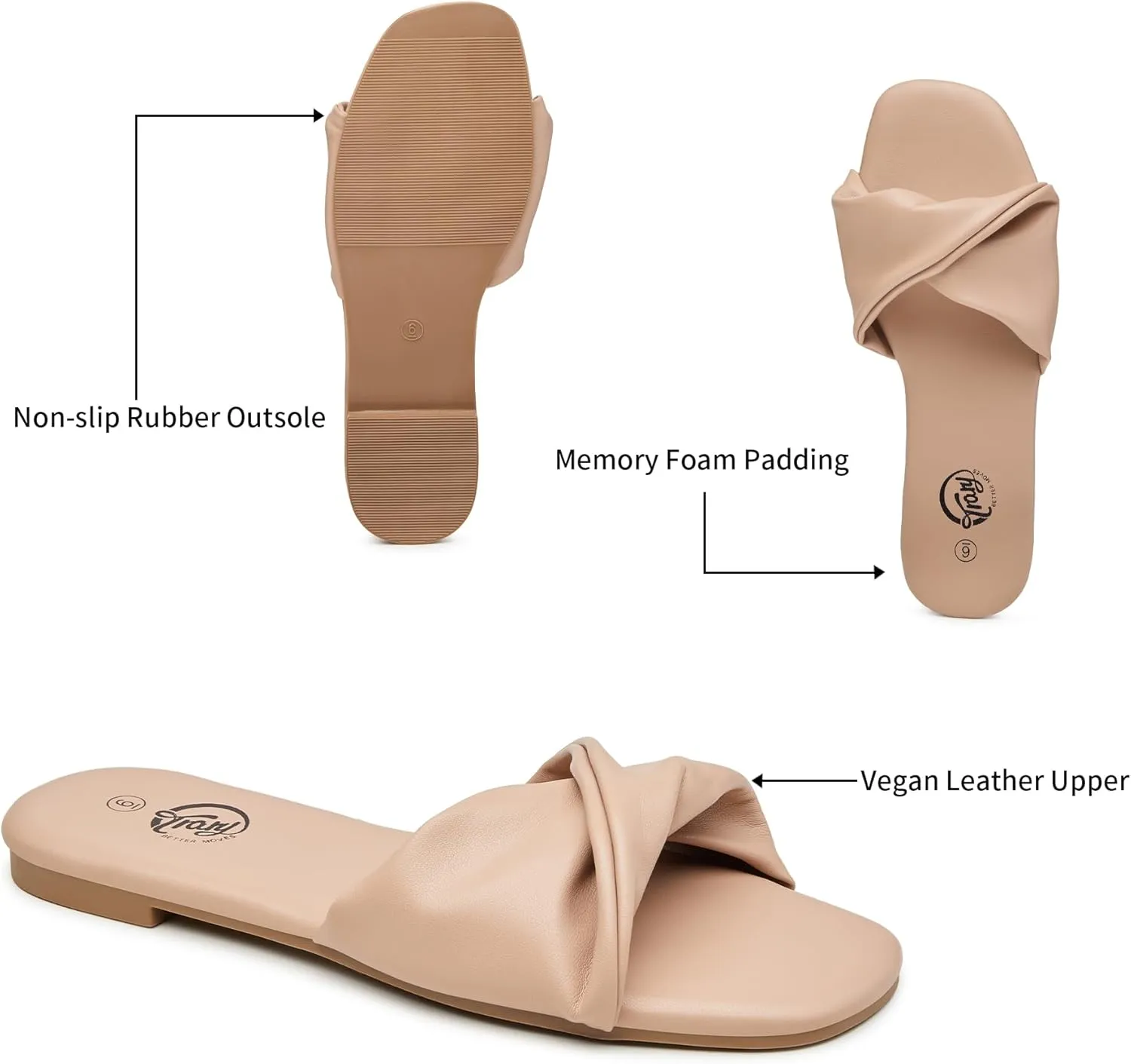 Trary Sandals Women,Leather Slides Women Comfortable Memory Foam Sandals for Women Footwear,Fashion Flat Summer Sandals for Women 2025