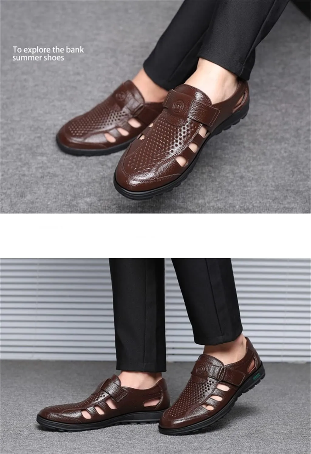 UIKGITP Men's Working Business Casual Sandals Man Summer Breathable Synthetic Leather Walking Office Oxfords Male Cocktail Party Fashion Dress Formal Shoes