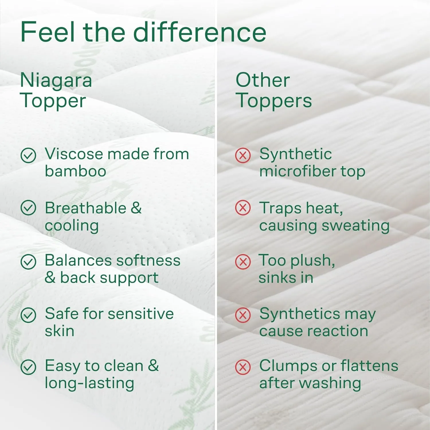 Ultra Soft Full Size Mattress Topper - Viscose Made from Bamboo Pillow Top Mattress Pad for Back Pain Relief - Naturally Cooling for Hot Sleepers, Green