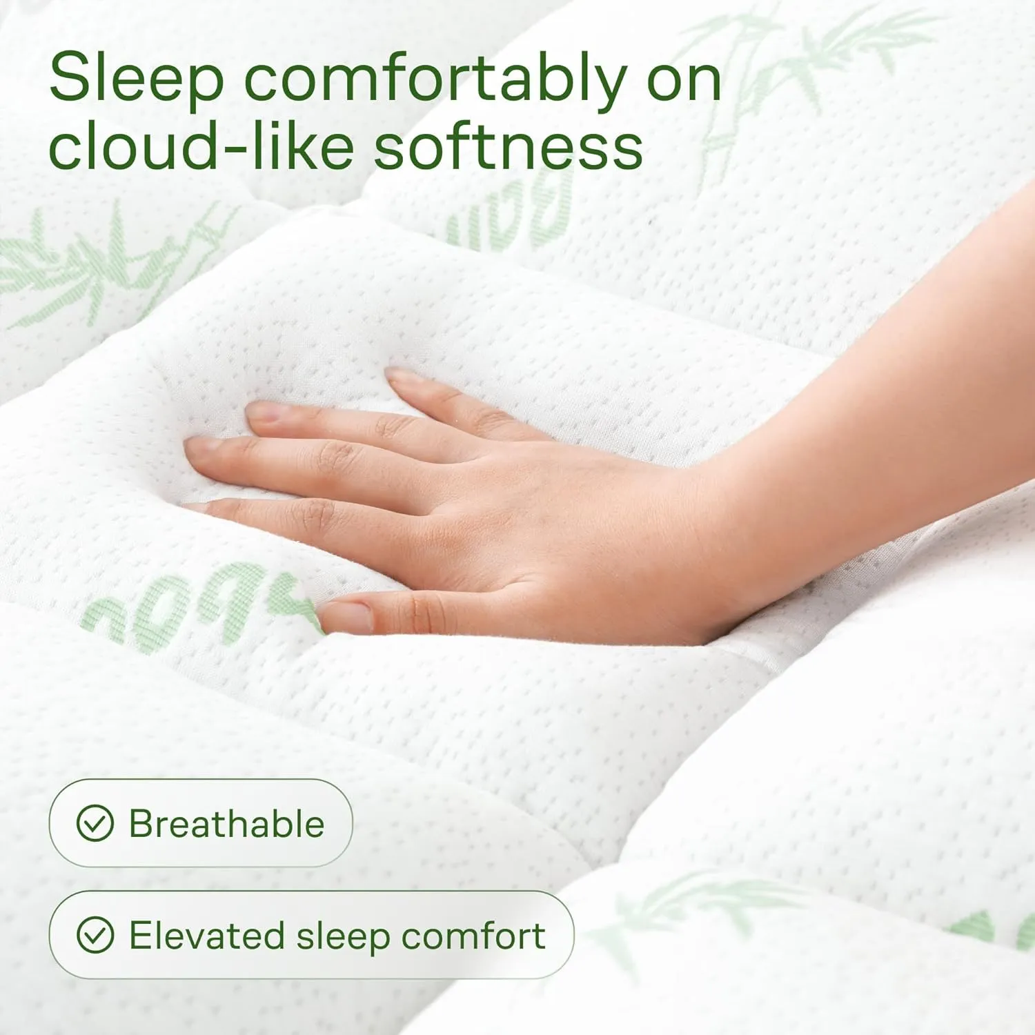 Ultra Soft Full Size Mattress Topper - Viscose Made from Bamboo Pillow Top Mattress Pad for Back Pain Relief - Naturally Cooling for Hot Sleepers, Green