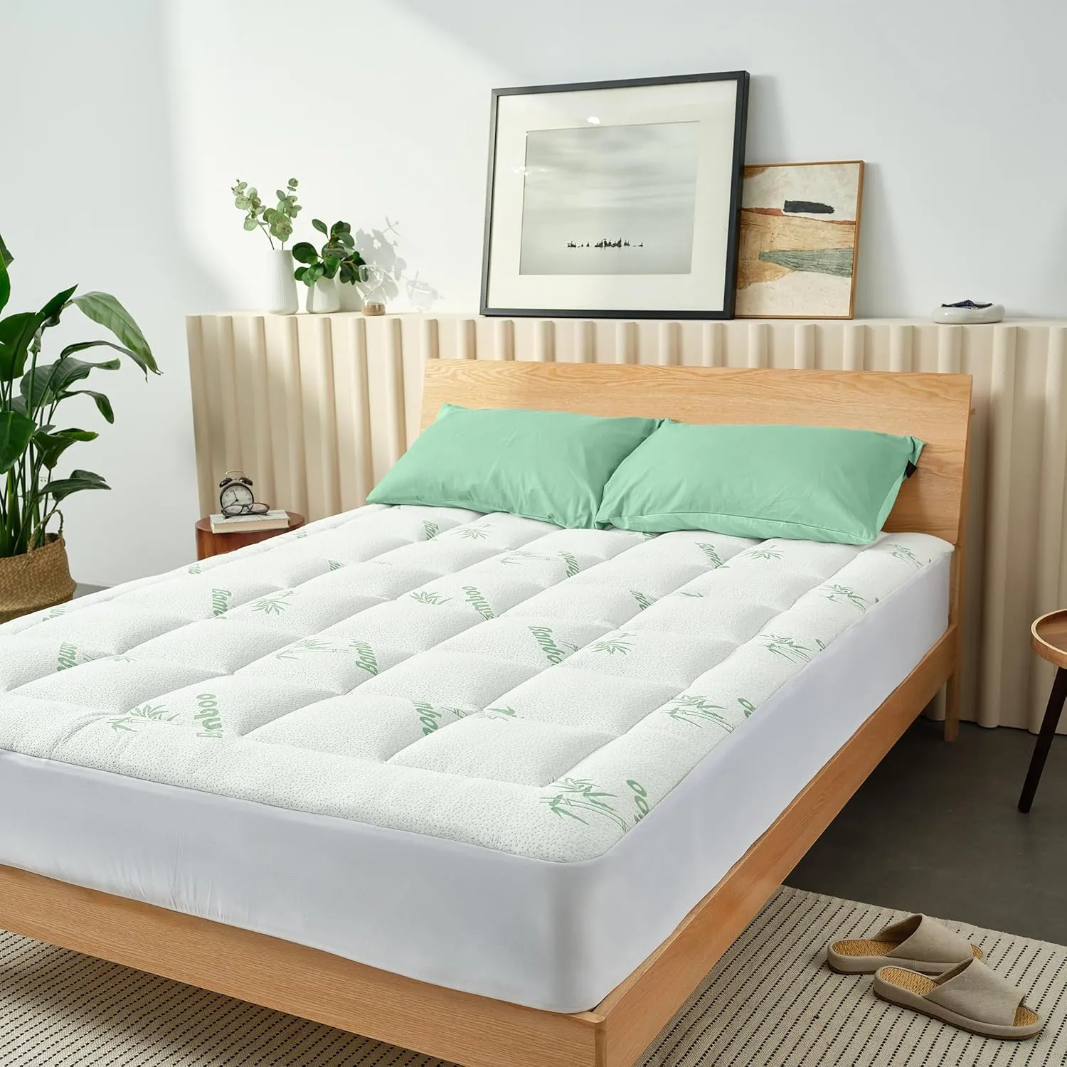 Ultra Soft Full Size Mattress Topper - Viscose Made from Bamboo Pillow Top Mattress Pad for Back Pain Relief - Naturally Cooling for Hot Sleepers, Green