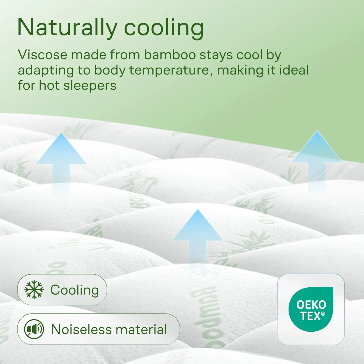 Ultra Soft Full Size Mattress Topper - Viscose Made from Bamboo Pillow Top Mattress Pad for Back Pain Relief - Naturally Cooling for Hot Sleepers, Green