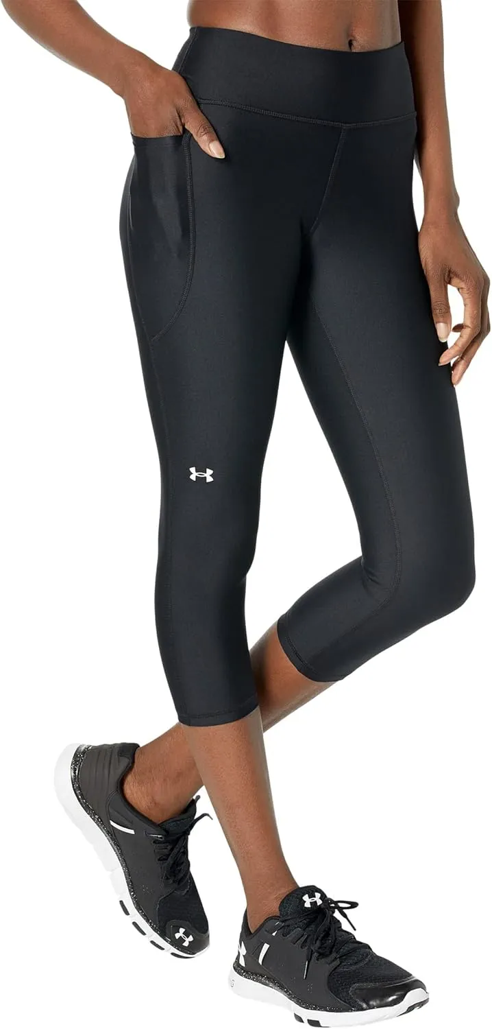 Under Armour Women's HeatGear Mid No-Slip Waistband Pocketed Capri