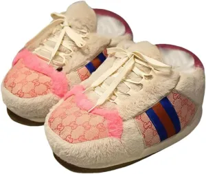 Unisex Fluffy Sneaker Slippers, Comfy Non-Slip Warm Indoor/Outdoor Plush Slippers