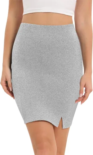 Urban CoCo Women's Basic Mini Pencil Skirt Slit High Waist Bodycon Stretch Short Wrap Skirt