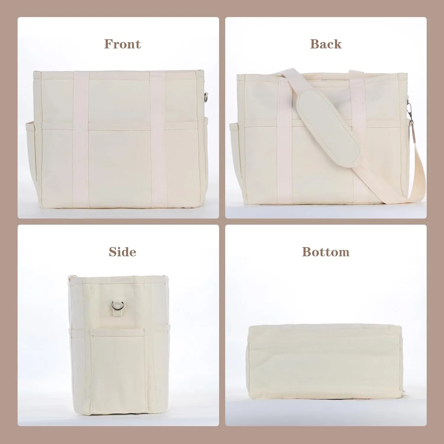 Utility Large Canvas Tote Bag with 13 Pockets Compartments, Multi Crossbody Tote Bag Work Shoulder Bag Travel Bag