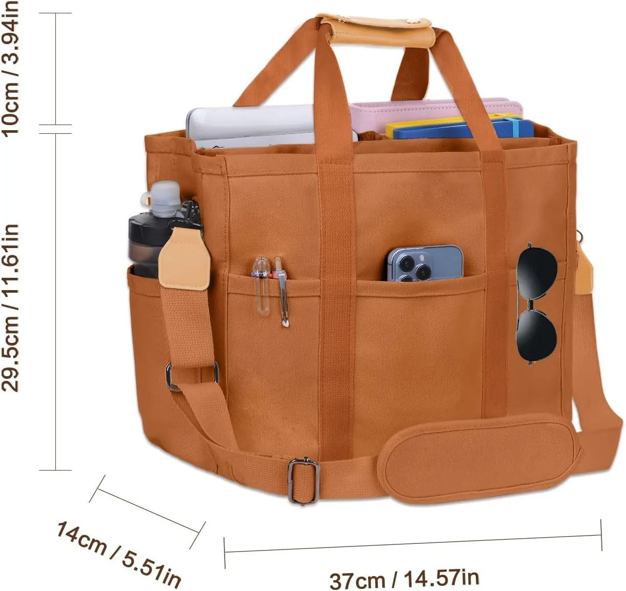 Utility Large Canvas Tote Bag with 13 Pockets Compartments, Multi Crossbody Tote Bag Work Shoulder Bag Travel Bag