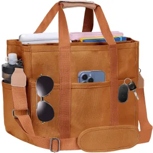 Utility Large Canvas Tote Bag with 13 Pockets Compartments, Multi Crossbody Tote Bag Work Shoulder Bag Travel Bag