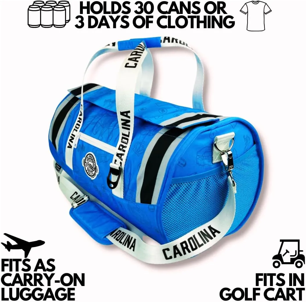 Varsity Cooler Carolina Travel Party Duffel & Cooler – 30 Can Leakproof Insulated Tote Bag, Waterproof Soft compartment for Tailgating, Golf, Beach, Carry-On Luggage & Outdoor Sports
