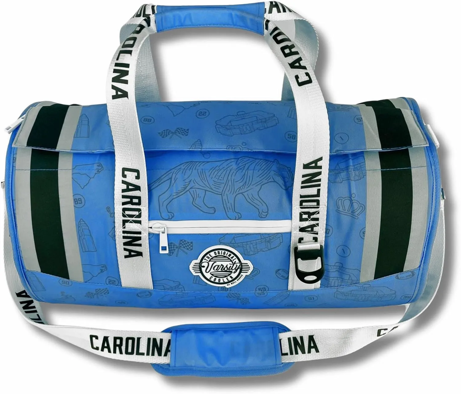Varsity Cooler Carolina Travel Party Duffel & Cooler – 30 Can Leakproof Insulated Tote Bag, Waterproof Soft compartment for Tailgating, Golf, Beach, Carry-On Luggage & Outdoor Sports