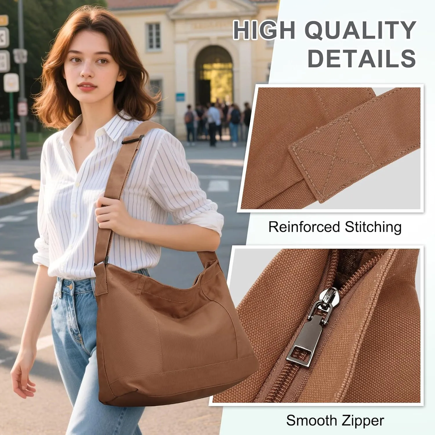 VASCHY Canvas Messenger Bag, Lightweight Casual Crossbody Slouchy Shoulder Hobo Side Bag Purse for Men and Women