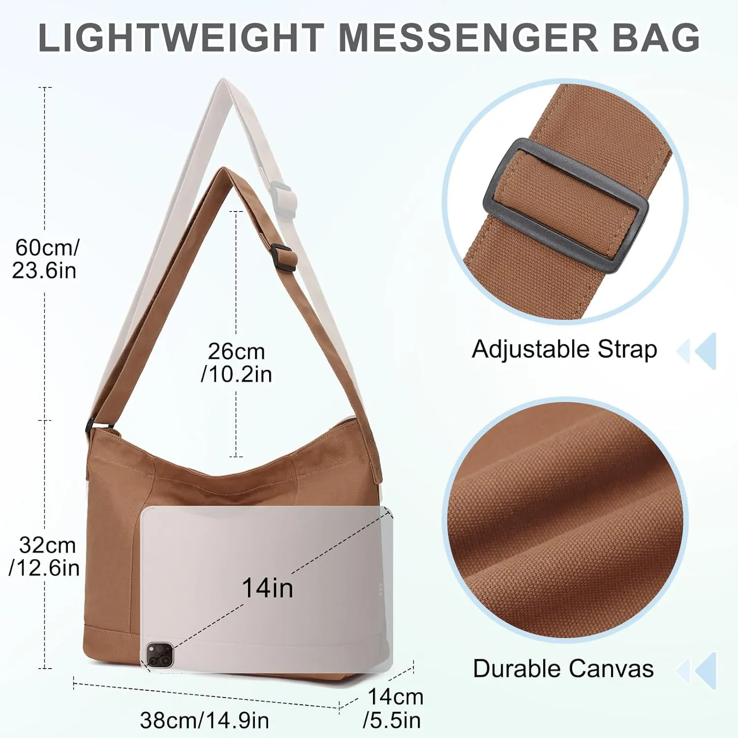 VASCHY Canvas Messenger Bag, Lightweight Casual Crossbody Slouchy Shoulder Hobo Side Bag Purse for Men and Women