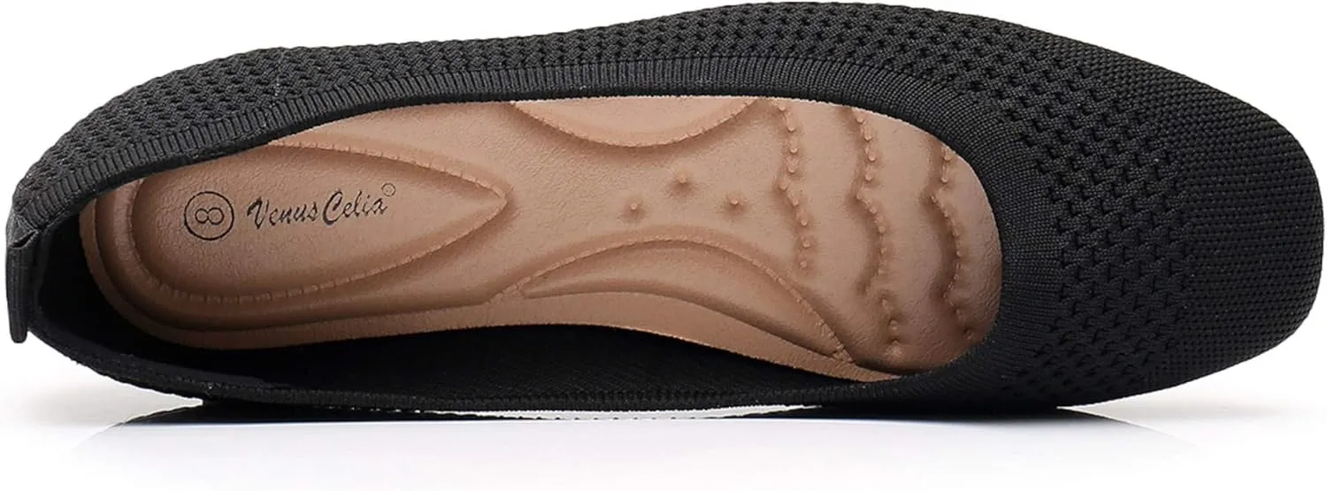 VenusCelia Women's Flexible Knit Flat Shoe