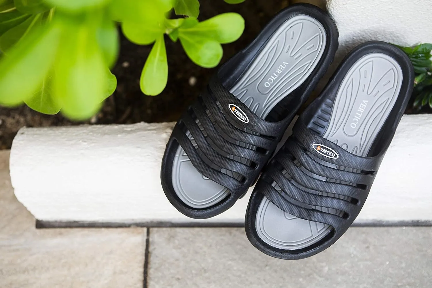 Vertico - Shower Sandals | Slide-On and Comfortable Pool-Side Shoes - Black & Grey