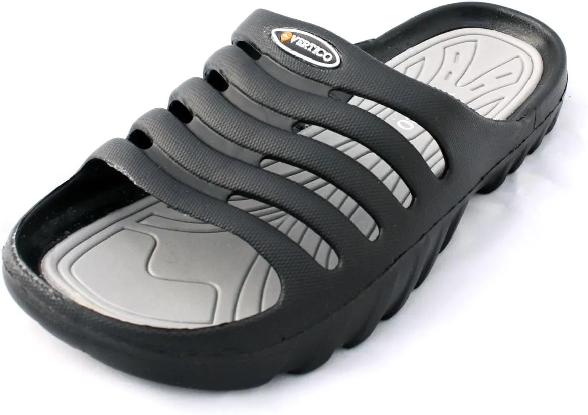 Vertico - Shower Sandals | Slide-On and Comfortable Pool-Side Shoes - Black & Grey