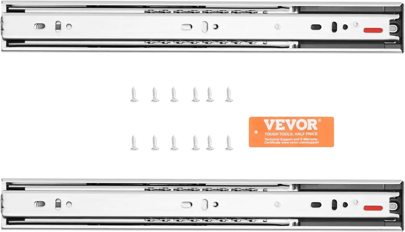 VEVOR 10 Pairs 20 Inch Soft Close Drawer Slides 14 16 18 20 22 24 Inch Heavy Duty Side Mount Rails,Ball Bearing Full Extension Noiseless Dresser Drawer Slides, 100 Lbs Load Capacity