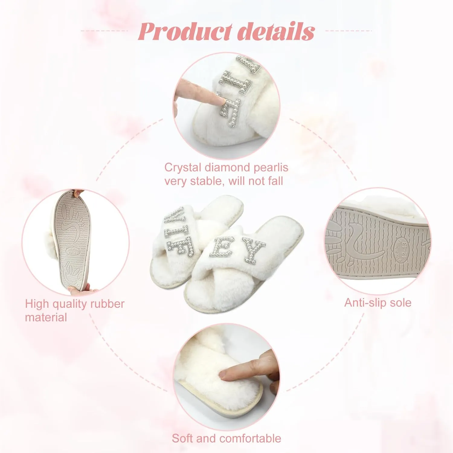VOPHIA Bride Fuzzy Slippers - Cross Band Soft Wedding Slippers for Bridal Shower