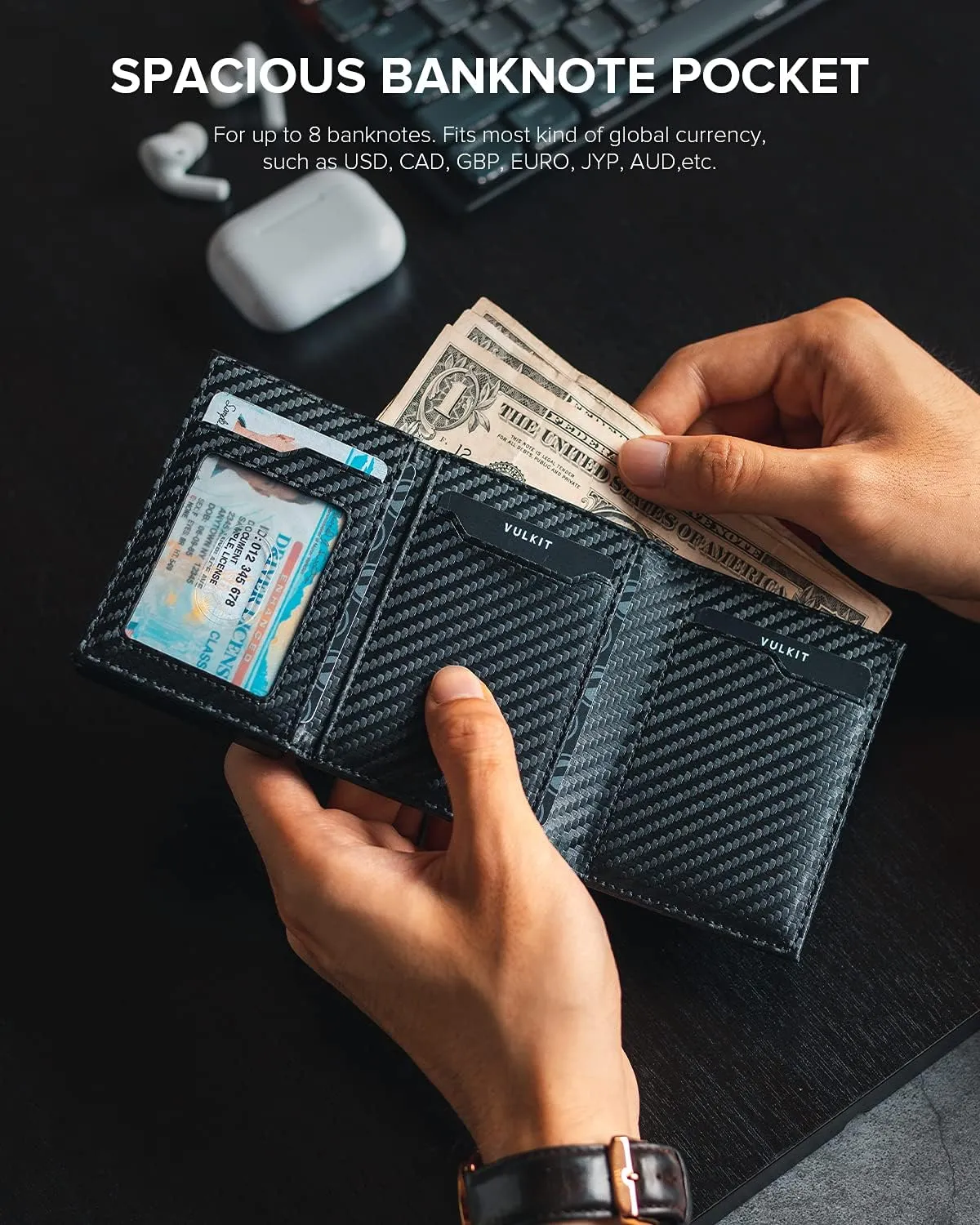 VULKIT Card Holder Wallet with Coin Pocket Magnetic Closure Pop Up Cards With ID Window Leather Wallet for Cash & Credit Cards