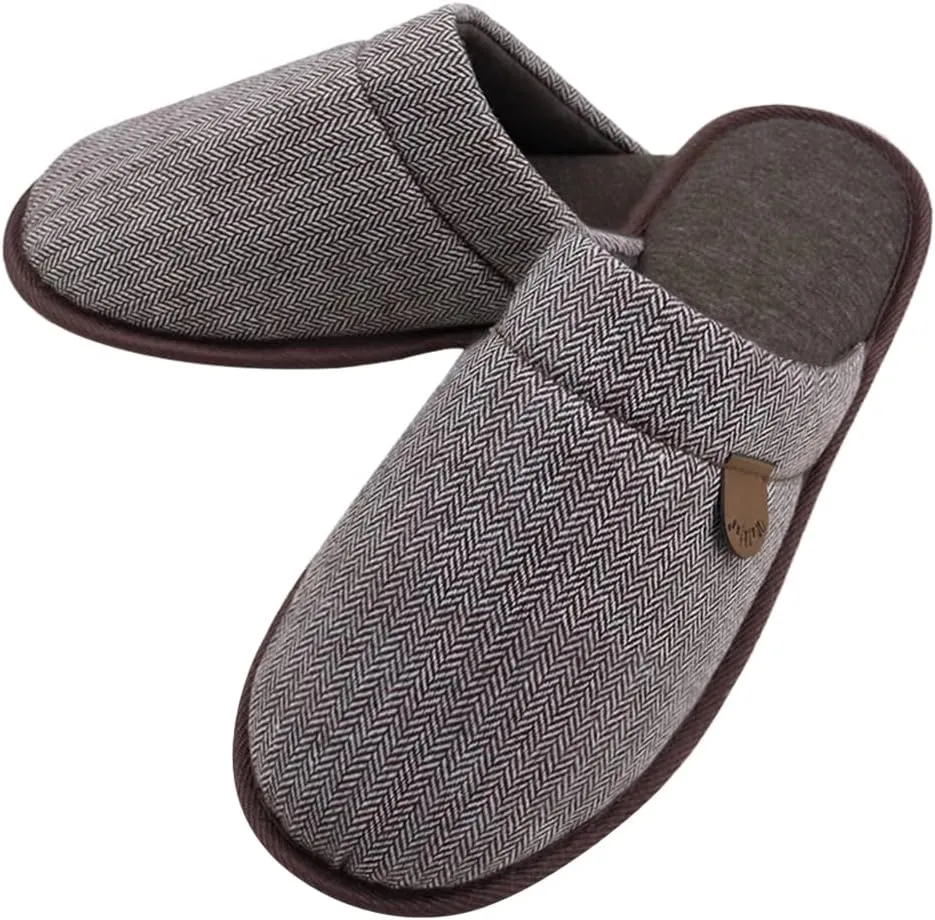 WALKFUN Comfortable House Slippers for Men Full Toe Comfortable Indoor Slip on Warm Slides Sandals with Memory Foam for Bedroom,Indoor Home