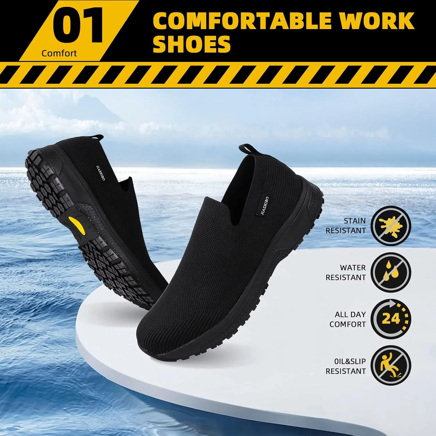 Waterproof Shoes for Men Slip on Non Slip Work Shoes Mens Chef Kitchen Restaurant Shoe Slip Resistant Food Service Rain Shoes Walking Sneakers Lightweight Breathable
