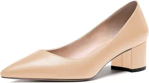 WAYDERNS Women's Matte Slip On Pointed Toe Chunky Low Block Heel Pumps Shoes 2 Inch