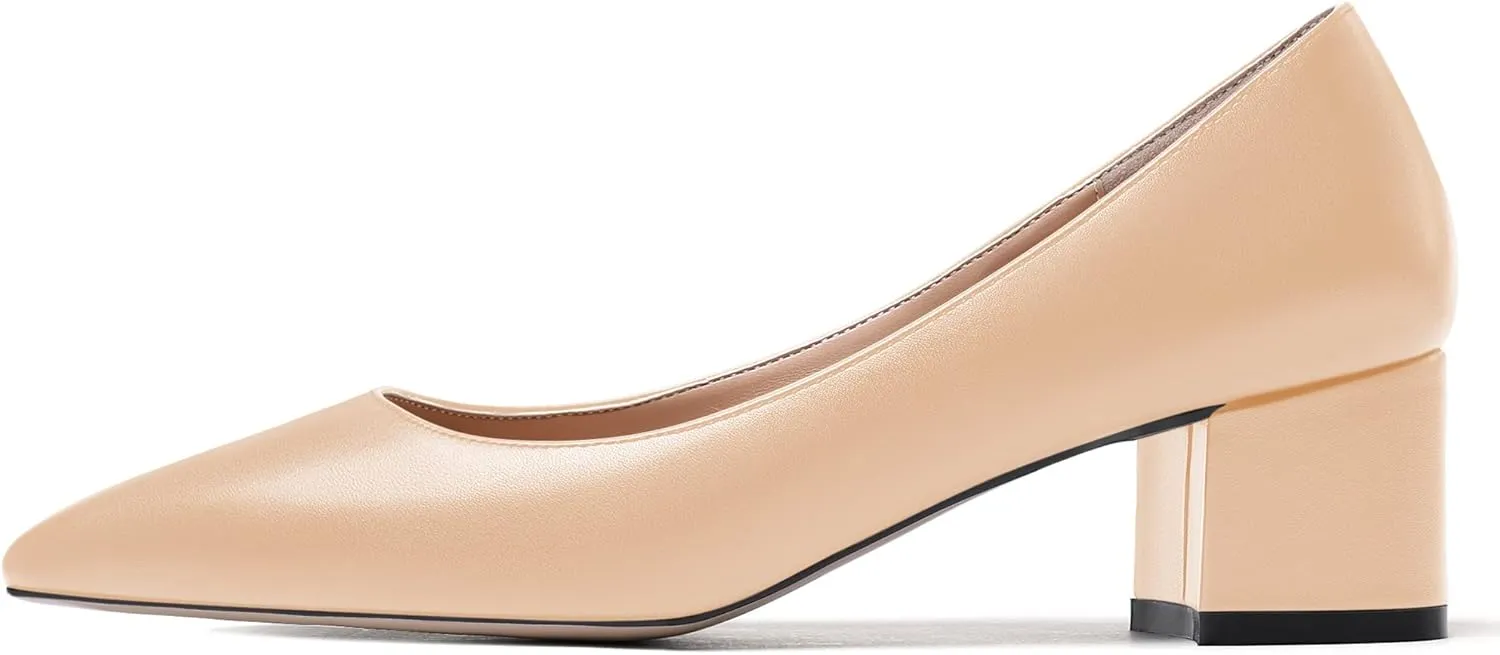 WAYDERNS Women's Matte Slip On Pointed Toe Chunky Low Block Heel Pumps Shoes 2 Inch