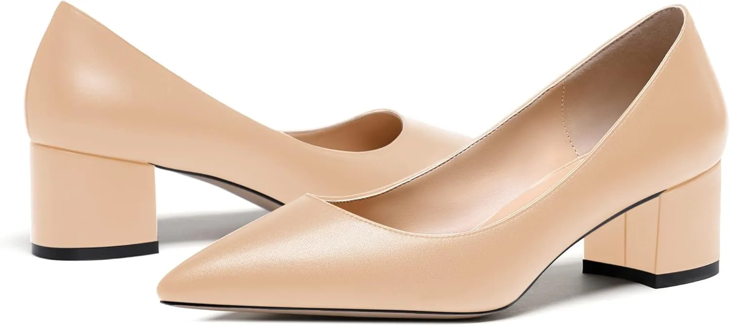 WAYDERNS Women's Matte Slip On Pointed Toe Chunky Low Block Heel Pumps Shoes 2 Inch