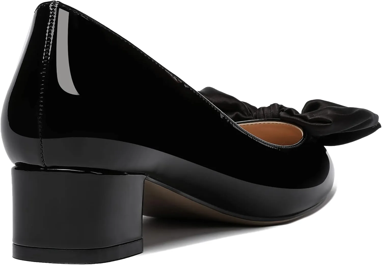 WAYDERNS Women's Pointed Toe Slip On Block Patent Bow Chunky Low Heel Pumps Shoes 1.5 Inch